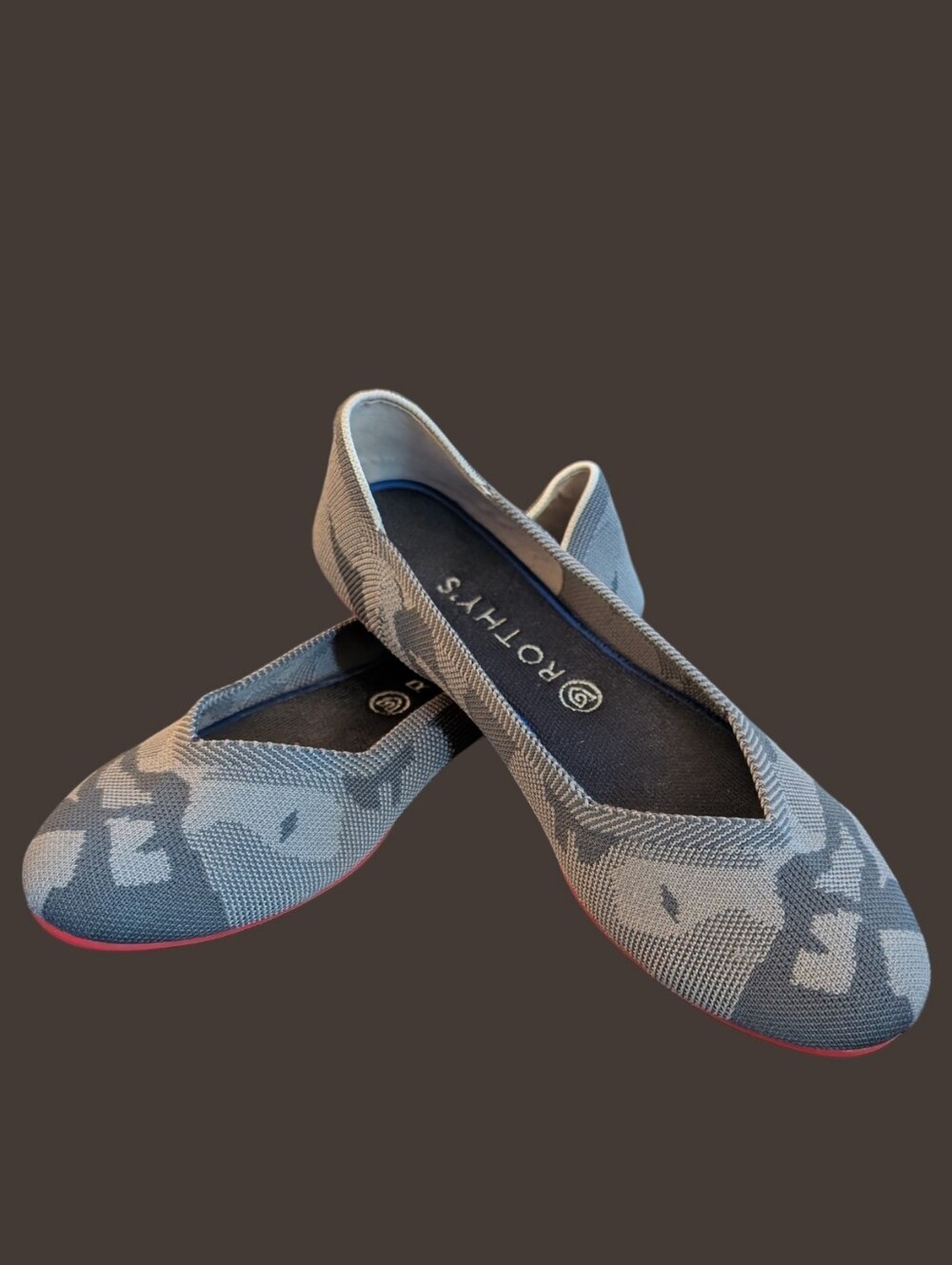 VGUC Rothy's Grey Camouflage Knit Ballet Flats with Red Soles Size 11 Retired